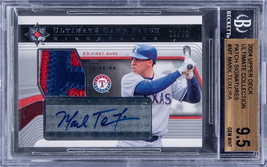 2004 Upper Deck Ultimate Collection Patch Signatures #MT Mark Teixeira Signed Rookie Patch Card (#16/30) - BGS GEM MINT 9.5/BGS 10
